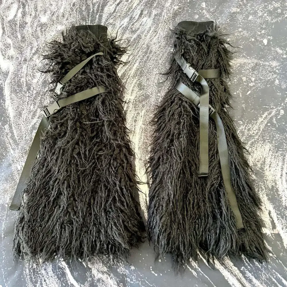 Dolls Kill Widow Shaggy Faux Fur Buckle Strap Leg Warmers